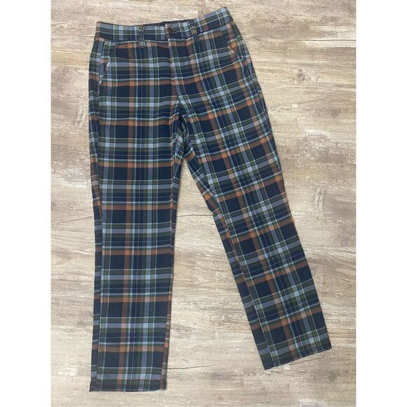 American Eagle Outfitters Pants - American Eagle Super Hi Rise Skinny Trouser Pants Blue Orange Plaid Women’s Sz 6